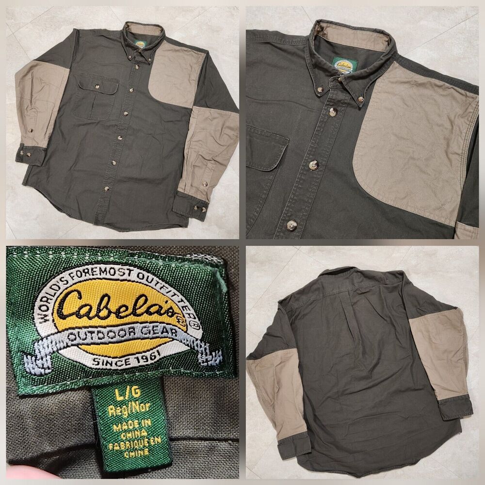 Cabelas Mens L Large Thick Heavy Cotton Button Up Hunting Shooting Rifle Shirt‎